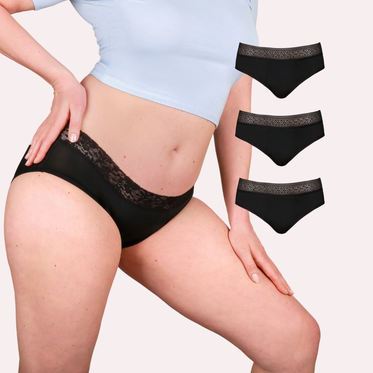 3er Pack Periodenunterwäsche Taynie Queen ultra schwarz Curvy